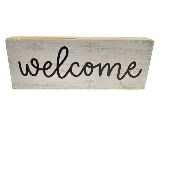 Rustic Wooden Welcome Sign 6 x 3 inches Farmhouse Decor Distressed White Mini - Picture 5 of 12